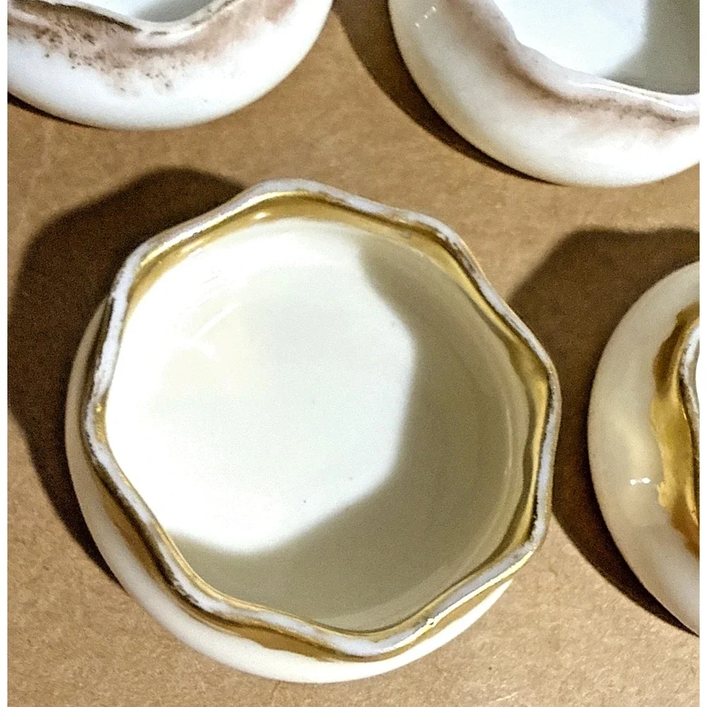 Vintage Belleek Open Salt Dish 5pc Set White Porcelain Gold Rim Ireland